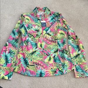 Tommy Bahama NWT UPF 50 Tropical Printed Golf Quarter Zip Long Sleeve Popover- L
